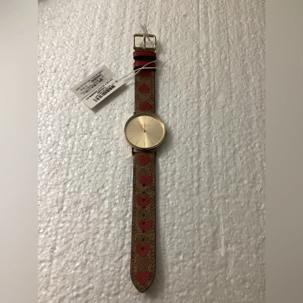 Coach Gold Watch with Red Heart Details